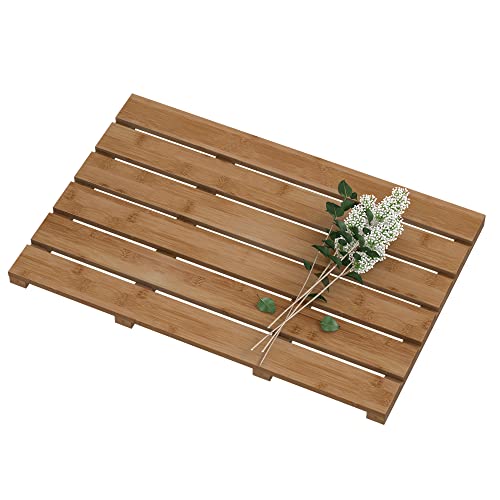 Bamfan Bamboo Wooden Bath Floor Mat for Luxury Shower - Non-Slip Bathroom Waterproof Carpet for Indoor or Outdoor Use (Walnut) - Image 1