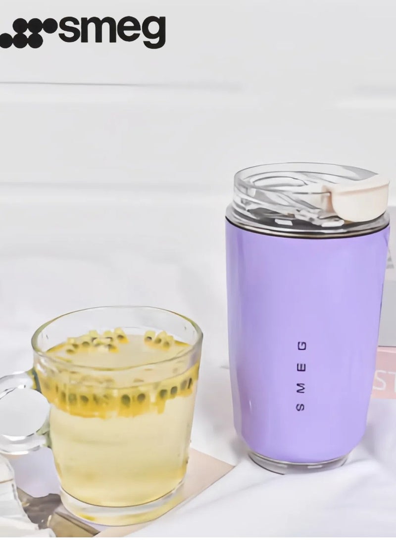 سميج كوب قهوة سميج للسفر، فنجان مشروبات معزول 320 مل بغطاء مانع للتسرب، كوب قهوة طويل الأمد مع غطاء وقش، ترمس قهوة للسفر (أرجواني) - Image 1