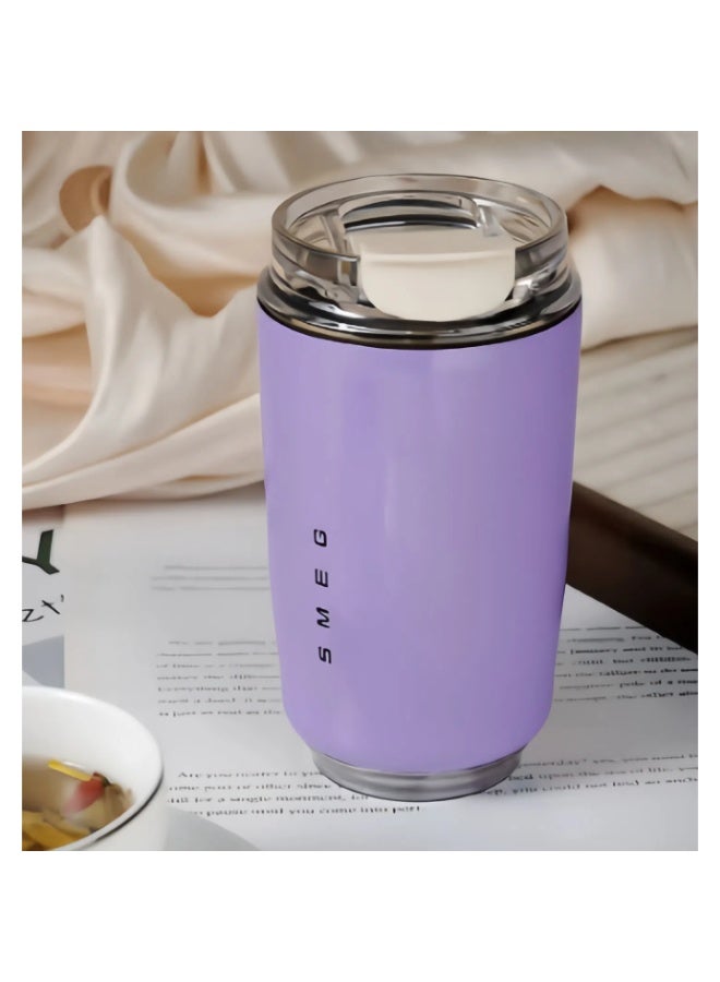 سميج كوب قهوة سميج للسفر، فنجان مشروبات معزول 320 مل بغطاء مانع للتسرب، كوب قهوة طويل الأمد مع غطاء وقش، ترمس قهوة للسفر (أرجواني) - Image 2