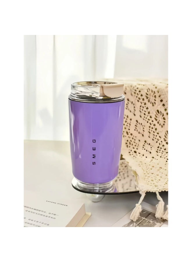 سميج كوب قهوة سميج للسفر، فنجان مشروبات معزول 320 مل بغطاء مانع للتسرب، كوب قهوة طويل الأمد مع غطاء وقش، ترمس قهوة للسفر (أرجواني) - Image 3