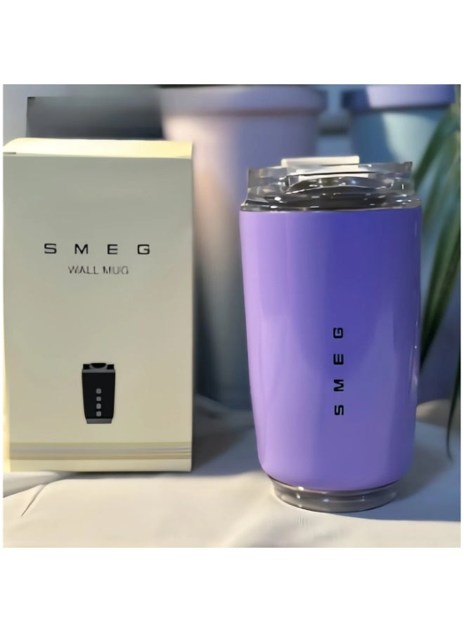 سميج كوب قهوة سميج للسفر، فنجان مشروبات معزول 320 مل بغطاء مانع للتسرب، كوب قهوة طويل الأمد مع غطاء وقش، ترمس قهوة للسفر (أرجواني) - Image 4