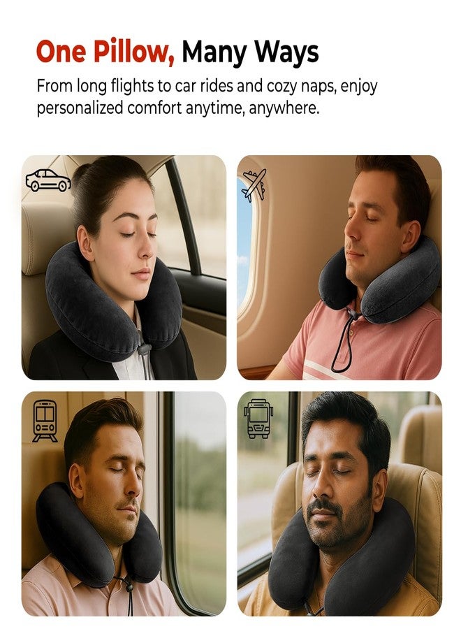 Trajectory Travel Neck Pillow with Sleeping Eye Mask Combo for Travelling and Sleeping in Airplane Flight, Cab, Car, Train, Bus for Men and Women Black(As seen on Shark Tank) - Image 2