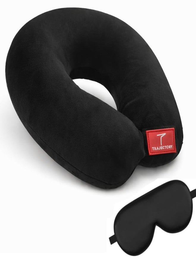Trajectory Travel Neck Pillow with Sleeping Eye Mask Combo for Travelling and Sleeping in Airplane Flight, Cab, Car, Train, Bus for Men and Women Black(As seen on Shark Tank) - Image 1
