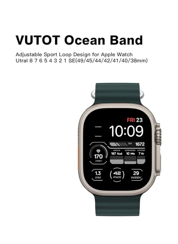 ten.tech - Ten Tech Silicone Band for Apple Watch Ultra/Ultra 2 49mm 45mm 44mm 42mm, Waterproof Soft Silicone Sports Band for iWatch Ultra SE 8/7/6/5/4/3/2/1, Dark green - Image 1