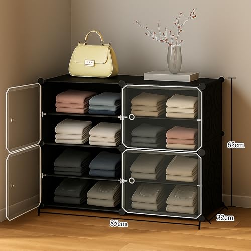 AYSIS Portable Collapsible Wardrobe for Clothes Storage 𝟖 𝐒𝐡𝐞𝐥𝐟 & 𝟒 𝐃𝐨𝐨𝐫𝐬 – Cloth Organizer Cupboard/Multipurpose Storage Organizer/Closet for Bedroom/Living Room/Laundry Room - 𝐁𝐥𝐚𝐜𝐤 - Image 2
