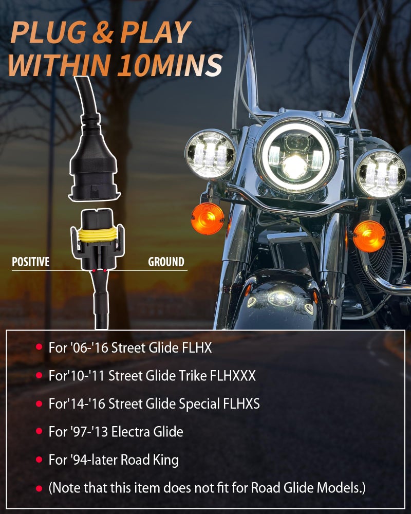 XPCTD 4.5 Inch LED Passing Lights 4-1/2 Driving Fog lights Auxiliary Spot Lights for Electra Glide Road King Ultra Classic 2005 2006 2007 2008 2009 2010 2011 2012 2013 2014 2015 2016 Black - Image 4