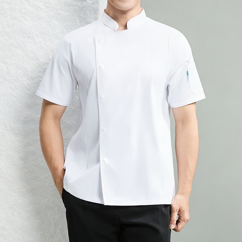Elastic Chef Work Clothes For Men, Short-Sleeved, Breathable, Summer Wear For Restaurants, Els, Canteens, Bakeries, Kitchens, For Women - Image 1