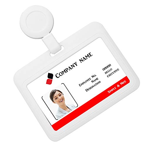 HiCycle2 ID Badge Holder Case Horizontal with Reel Clip Retractable Heavy Duty Credit Card Business Card Office Supplies (White) - Image 2