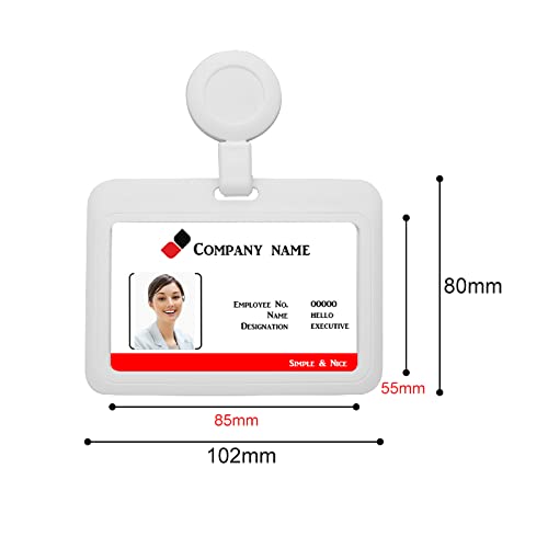 HiCycle2 ID Badge Holder Case Horizontal with Reel Clip Retractable Heavy Duty Credit Card Business Card Office Supplies (White) - Image 3
