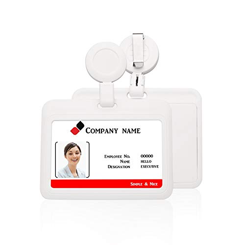 HiCycle2 ID Badge Holder Case Horizontal with Reel Clip Retractable Heavy Duty Credit Card Business Card Office Supplies (White) - Image 1