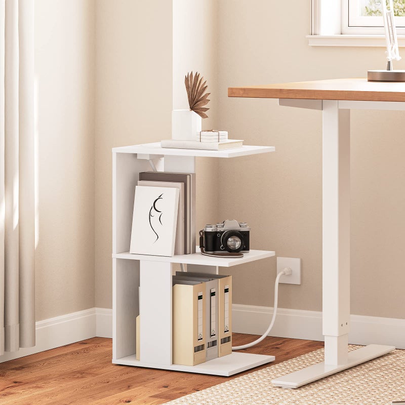 MAHANCRIS Modern End Table with Charging Station, Narrow Nightstand for Small Spaces, Narrow Bedside Tables with Storage Shelves, Wooden Small Nightstand with Light for Living Room, White ETWT18E01Z - Image 2