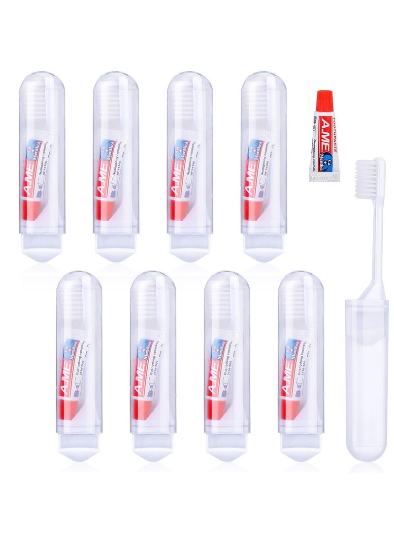 Generic Mini Travel Toothbrush and Toothpaste Set of 8, Portable Foldable Toothbrush, Soft Camping Toothbrush Mini Toothbrush with Toothpaste for Travel Business Trip Camping Outdoor Activities  - Image 1