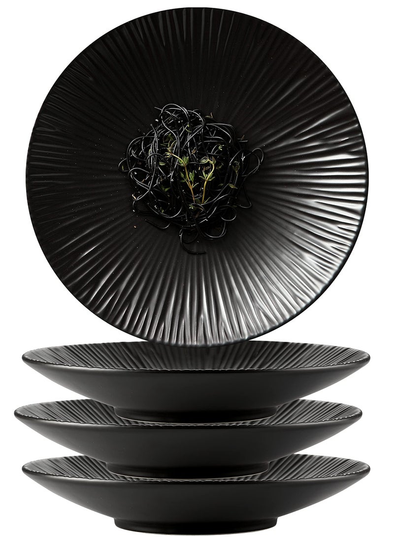 Jusalpha Set of 4Japanese Style Porcelain Dinner Plates Versatile Circular Serving Plates for Breakfast Salad Steak Dinner PL018 103 Inches Black