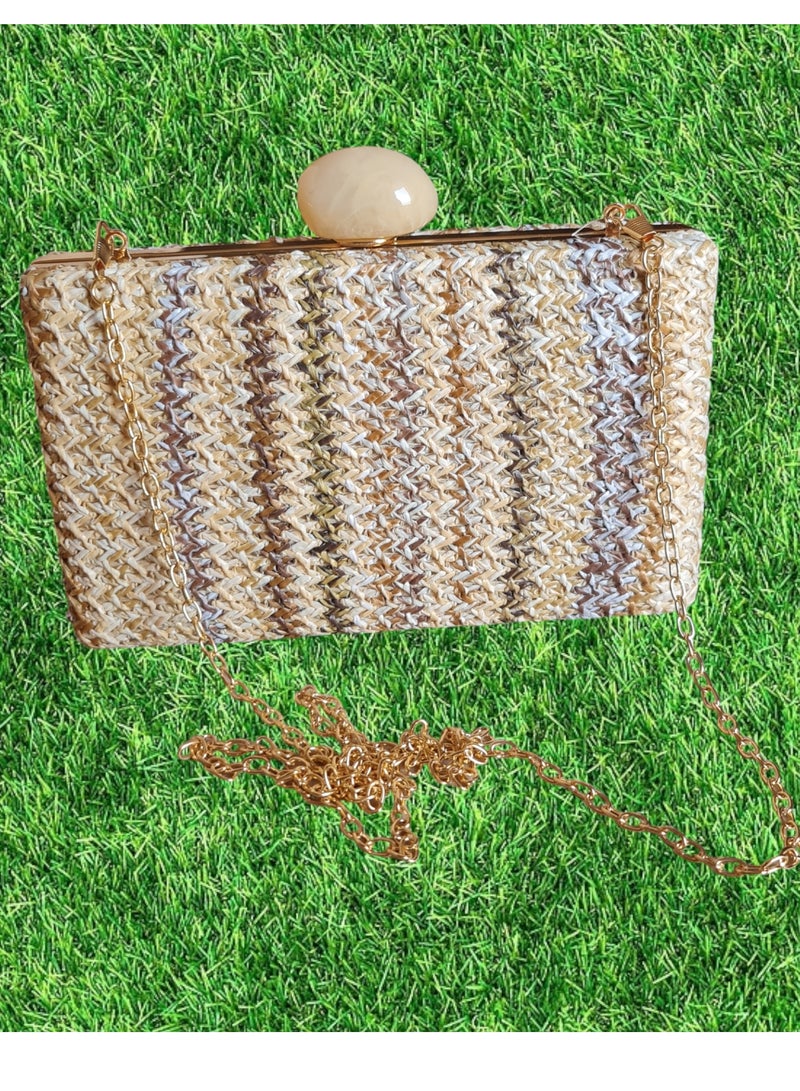Elegant   Women's Evening Clutch - Medium Size, Luxurious Design for Special Occasions, Wear in Two Ways with Gold Chain & Handle, Perfect for Parties & Events - Image 1