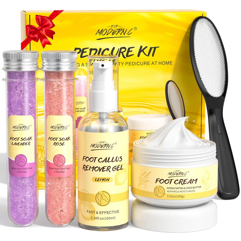 POP MODERN.C Pedicure Kit For Feet 5pcs Foot Spa Set For Christmas Birthday Valentine's Mother's Day Women Wife Girlfriend Gift Rose Lavender Foot Soak Salt Foot Callus Remover Gel Foot Rasp Foot Cream Foot Care - Image 1