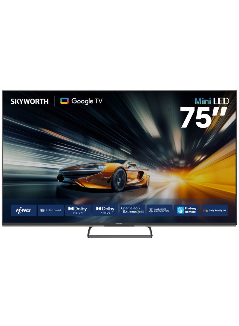 سكاي ورث تلفزيون ذكي 75 بوصة 4K MiniLED، وضع الحماية للعين، نظام Google TV، ميزة العثور على الريموت، وضع الألعاب، بتردد 144 هرتز VRR، مزود بتقنيات Dolby Vision وDolby Atmos ومنفذ HDMI 2.1، ضمان سنتين، 75X8700G، أسود 75X8700G أسود - Image 1