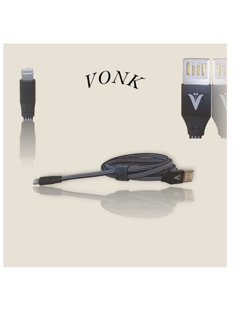 Vonk - VONK V-B01 Quick Charge Data Cable lighting -USB Mobile Phone Charger USB 2A Fast Charging Cable - Black - Image 1