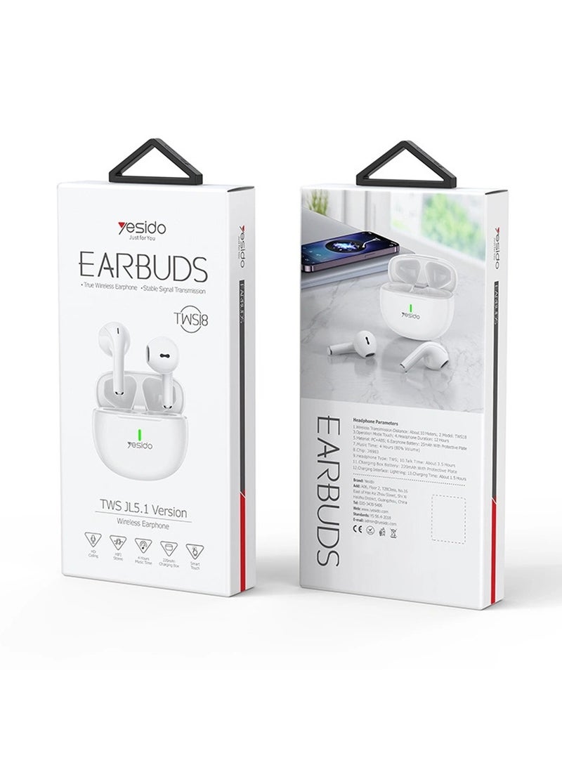 EARBUDS TWS18 Bluetooth 5.1 True Wireless Stereo Wireless Bluetooth Earphone White