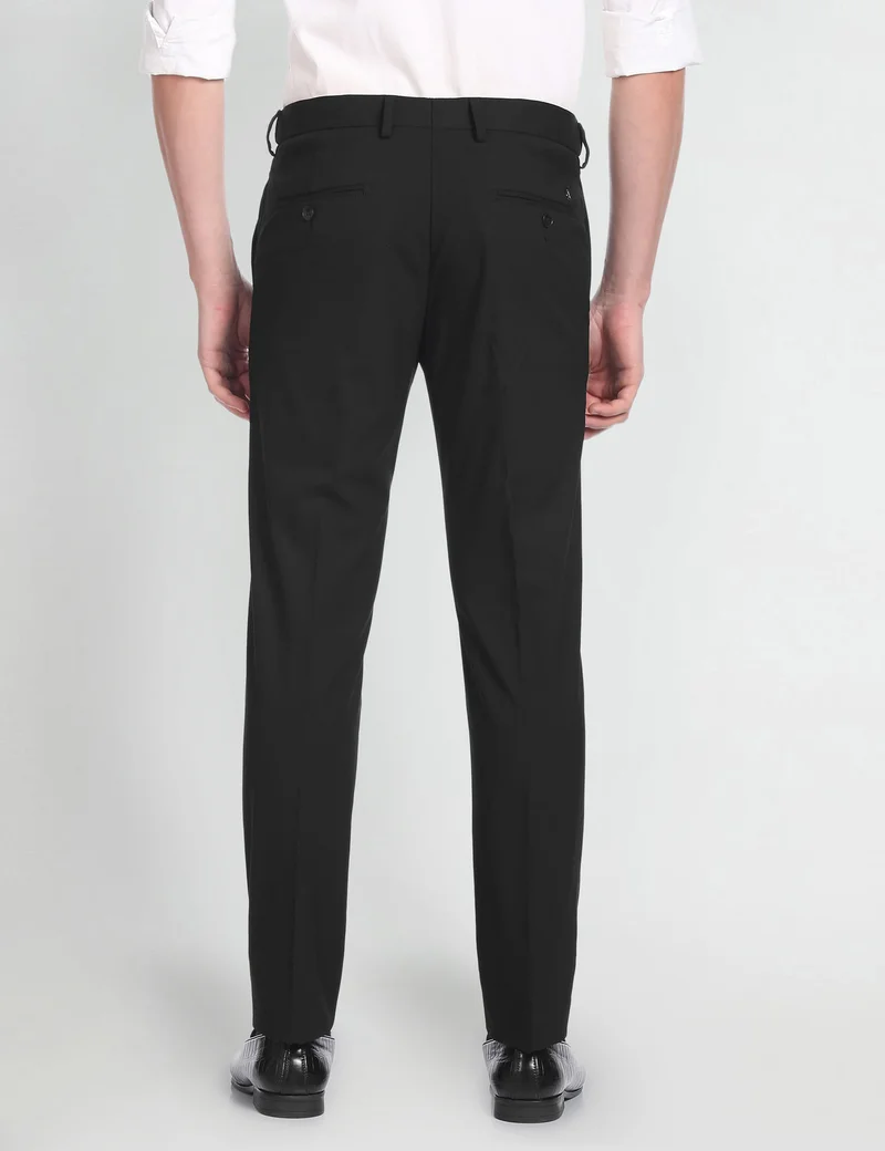 Arrow Black Geometric Dobby Autoflex Trousers for Men | Best Price UAE