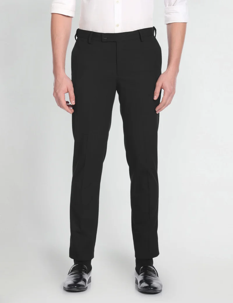 Arrow Black Geometric Dobby Autoflex Trousers for Men | Best Price UAE