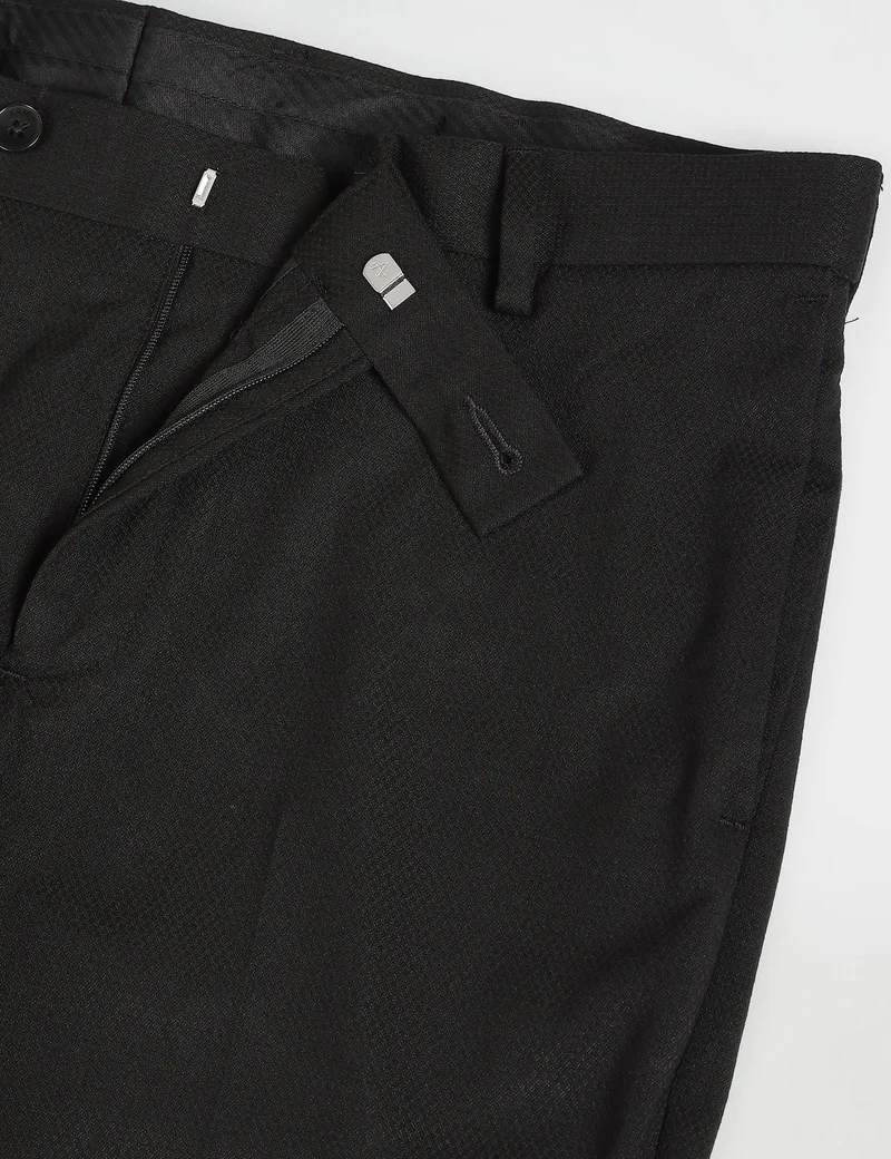 Arrow Black Geometric Dobby Autoflex Trousers for Men | Best Price UAE