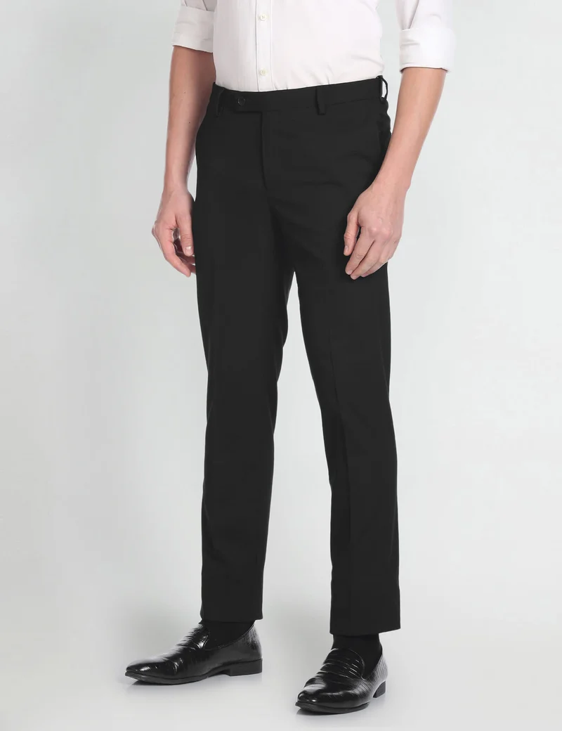 Arrow Black Geometric Dobby Autoflex Trousers for Men | Best Price UAE