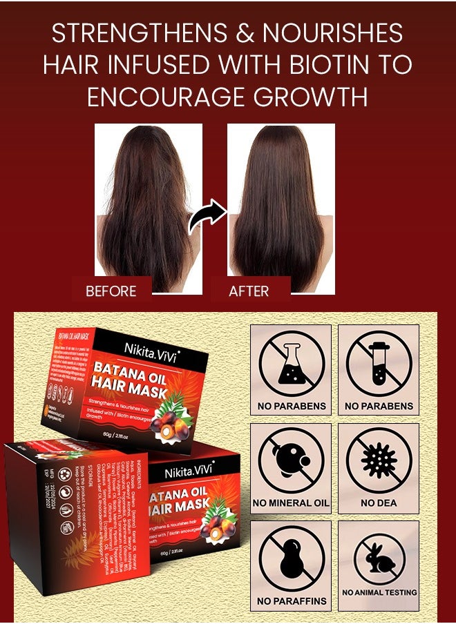 NIKITA.VIVI 60g Batana Oil Hair Mask Deep Repair Conditioning Batana Oil Strengthens & Nourishes Hair Oil Biotin Deep Treatment Hair Mask to Repair Dry Damaged & Frizzy Hair for All Hair Types  - Image 5