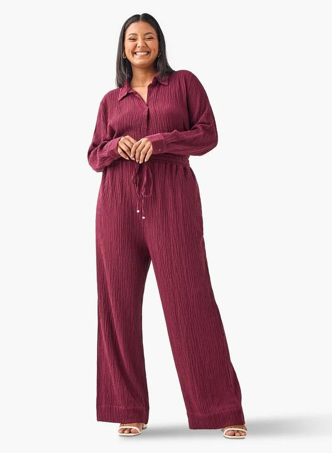 Ulla Popken Plus Size Ulla Popken Regular Fit Textured Pants with Pockets