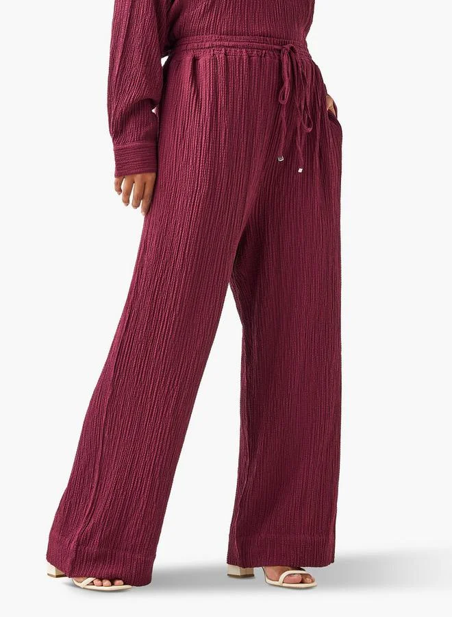 Ulla Popken Plus Size Ulla Popken Regular Fit Textured Pants with Pockets