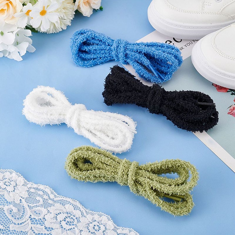 1set 4 Pairs 4 colors Plush Polyester Shoelaces Shoe Decorations Mixed color 1200x7mm 1 pair/color - Image 5