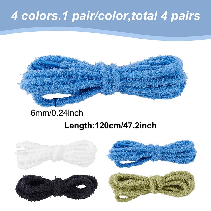 1set 4 Pairs 4 colors Plush Polyester Shoelaces Shoe Decorations Mixed color 1200x7mm 1 pair/color - Image 2