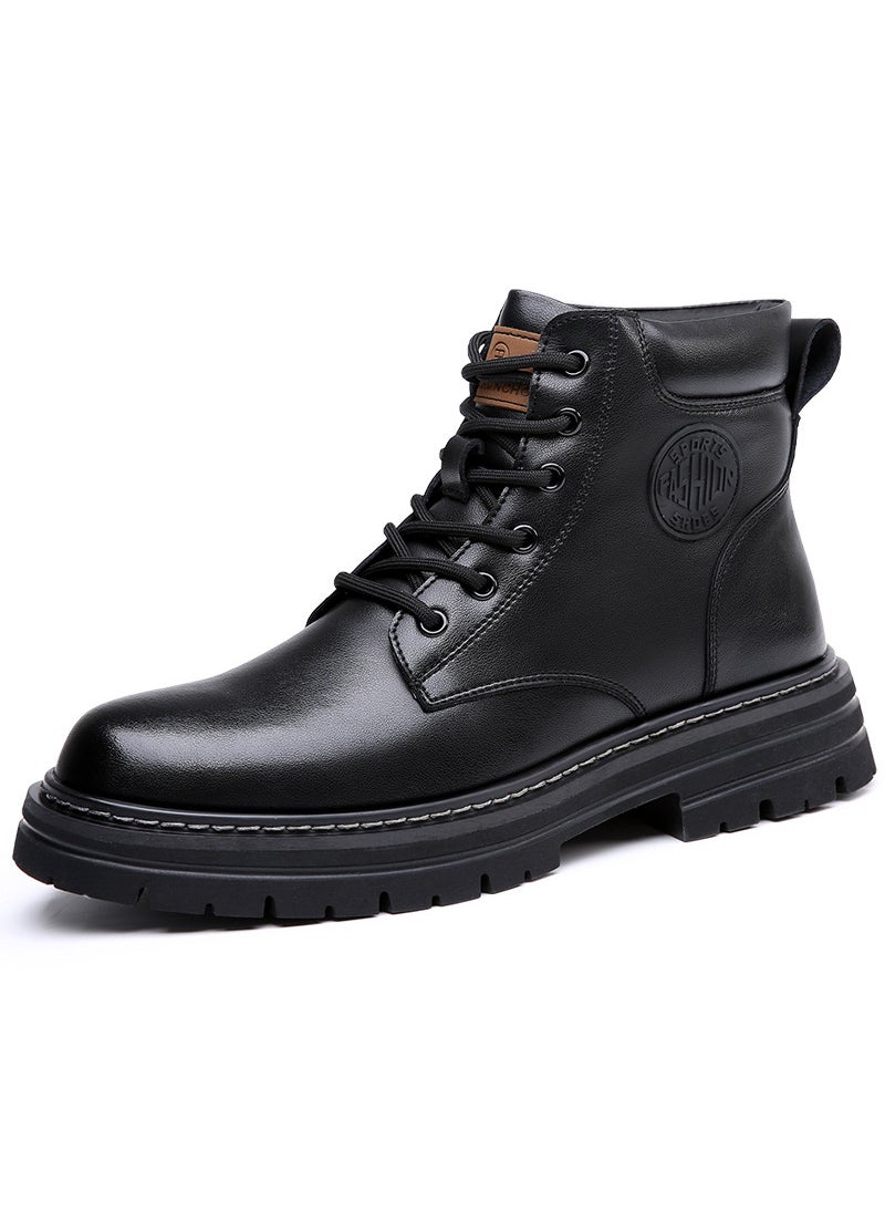 Generic - Mens Leather High-Top Martin Boots Black - Image 1