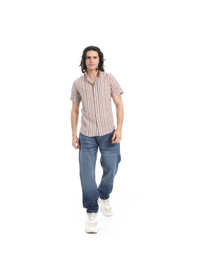 Andora Short Sleeves Striped Shirt _ Beige & Brown - Image 5
