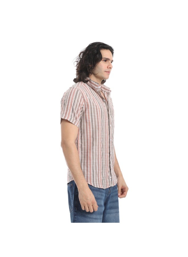 Andora Short Sleeves Striped Shirt _ Beige & Brown - Image 4