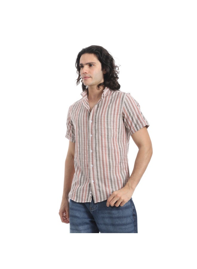 Andora Short Sleeves Striped Shirt _ Beige & Brown - Image 3