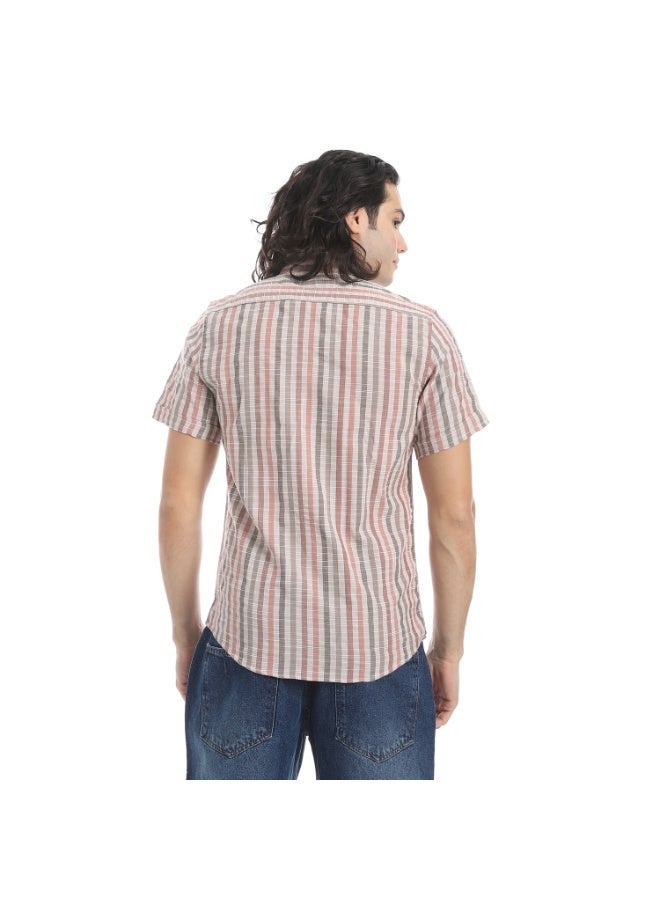 Andora Short Sleeves Striped Shirt _ Beige & Brown - Image 2