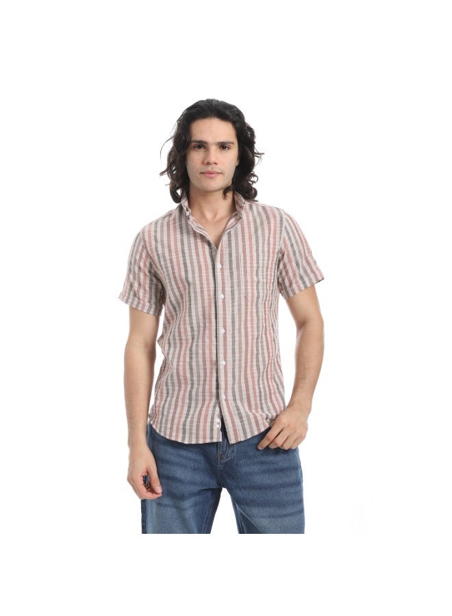 Andora Short Sleeves Striped Shirt _ Beige & Brown - Image 1