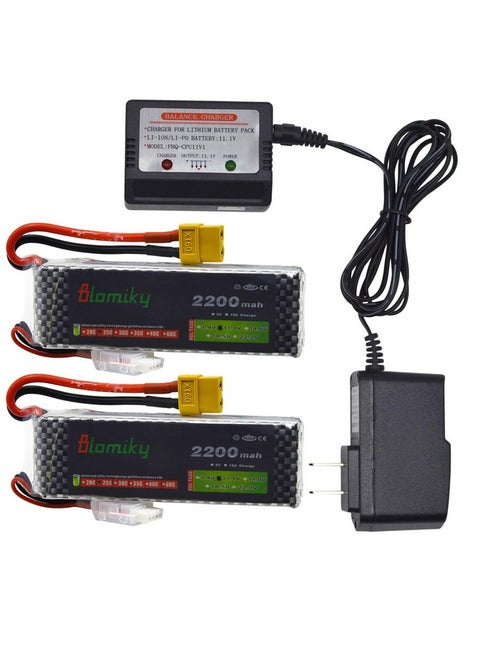 2 Pack Xt60 Plug 11.1V 3S 2200Mah Lipo Battery And 1 Charger For Rc Evader Bx Car Rc Truck Rc Truggy Rc Airplane Uav Drone Fpv 11.1V 2200Mah Xt60 2