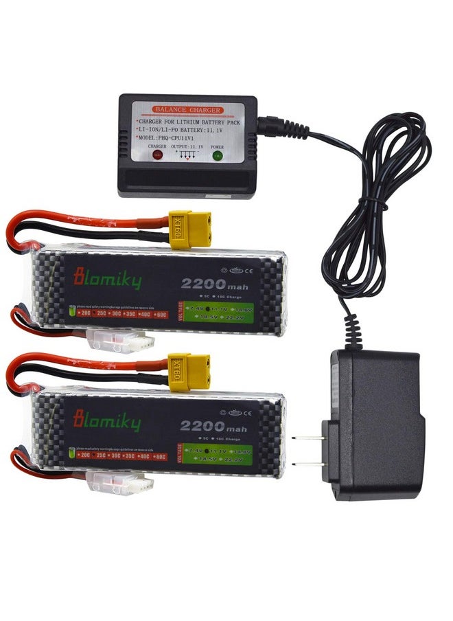 Blomiky - 2 Pack Xt60 Plug 11.1V 3S 2200Mah Lipo Battery And 1 Charger For Rc Evader Bx Car Rc Truck Rc Truggy Rc Airplane Uav Drone Fpv 11.1V 2200Mah Xt60 2 - Image 1