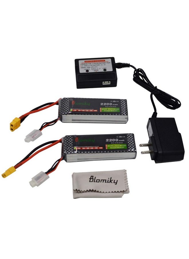 Blomiky - 2 Pack Xt60 Plug 11.1V 3S 2200Mah Lipo Battery And 1 Charger For Rc Evader Bx Car Rc Truck Rc Truggy Rc Airplane Uav Drone Fpv 11.1V 2200Mah Xt60 2 - Image 1