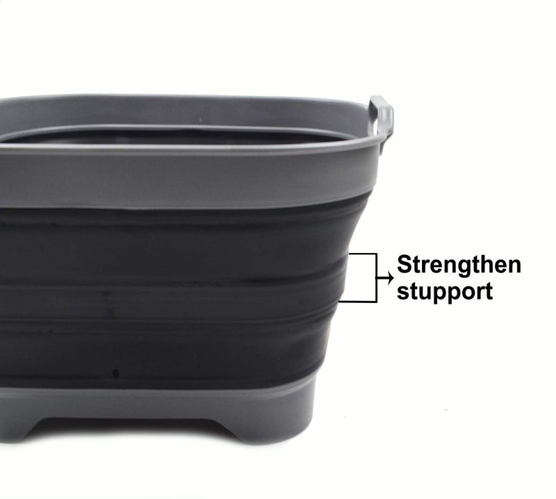 SAMMART SAMMART 10L (2.64 Gallon) Collapsible Dishpan with Draining Plug - Foldable Washing Basin - Portable Dish Washing Tub - Space Saving Kitchen Storage Tray (1, Grey/Black)  - Image 5