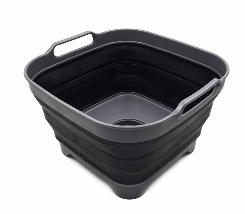 SAMMART SAMMART 10L (2.64 Gallon) Collapsible Dishpan with Draining Plug - Foldable Washing Basin - Portable Dish Washing Tub - Space Saving Kitchen Storage Tray (1, Grey/Black)  - Image 1