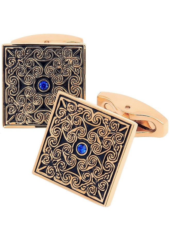 Jonwo Square Enamel Cufflinks For Men Gold Plated Retro Patterns Men'S Cuff Link Set For Wedding Shirt Party Business Birthday Anniversary Dress - Image 1