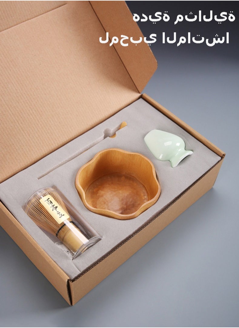 Matcha Set, Traditional Tea Service with Bamboo Bowl, Scoop, Prong Matcha Whisk and Holder, Made of Pure Natural Bamboo