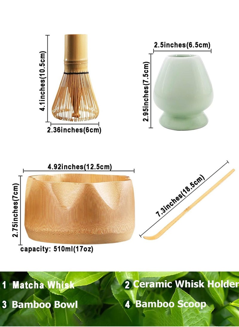 Matcha Set, Traditional Tea Service with Bamboo Bowl, Scoop, Prong Matcha Whisk and Holder, Made of Pure Natural Bamboo