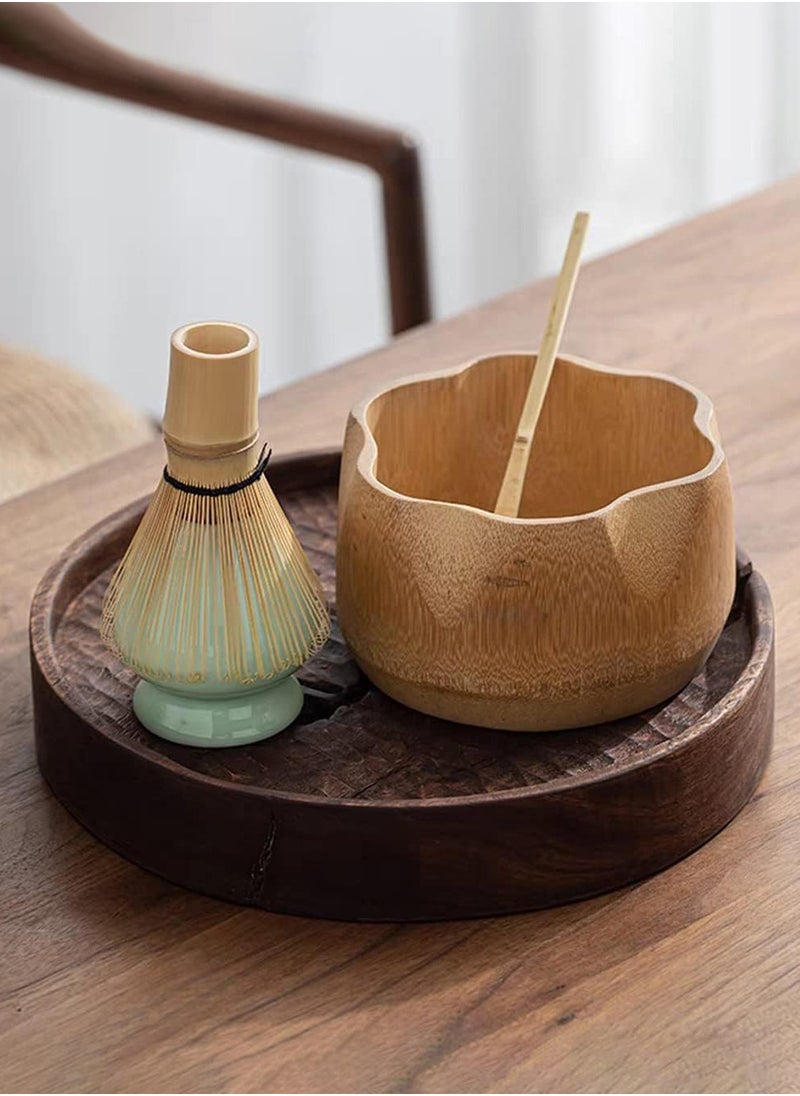 Matcha Set, Traditional Tea Service with Bamboo Bowl, Scoop, Prong Matcha Whisk and Holder, Made of Pure Natural Bamboo