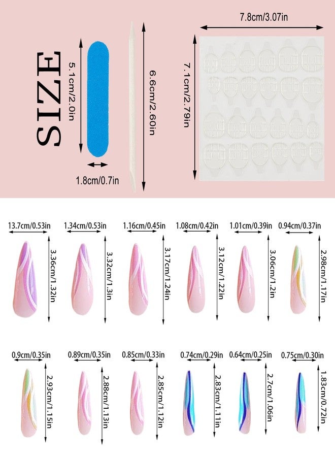 NICENEEDED 24 PCS Long Stiletto Press on Nails,Colorful Almond French Tip False Nails Glossy Artificial Nails, Full Cover Acrylic Nail Art Kit for Women Manicure - Image 2