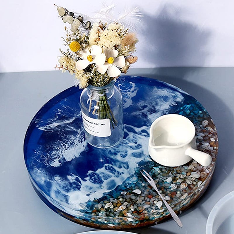 RESINWORLD 10" Round x 2" Deep Large Tray Mold, Shiny Silicone Tray Board Table Clock Mold for Epoxy Resin Casting, Floral Preservation Bouquet Resin Mold - Image 5