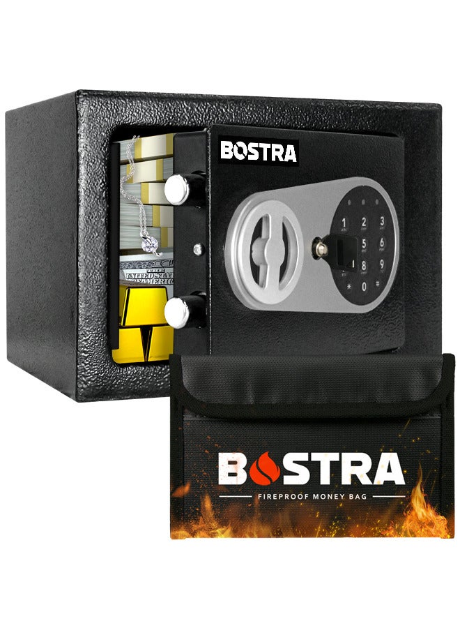 BOSTRA Bostra Fireproof Safe Box with Sensor Light & Fireproof Bag, Money Safe Box with Digital Keypad,Security Safe Box for Home, 0.23 Cubic Small Safe with Keys & Pass Code for Cash Jewelry Silver  - Image 1