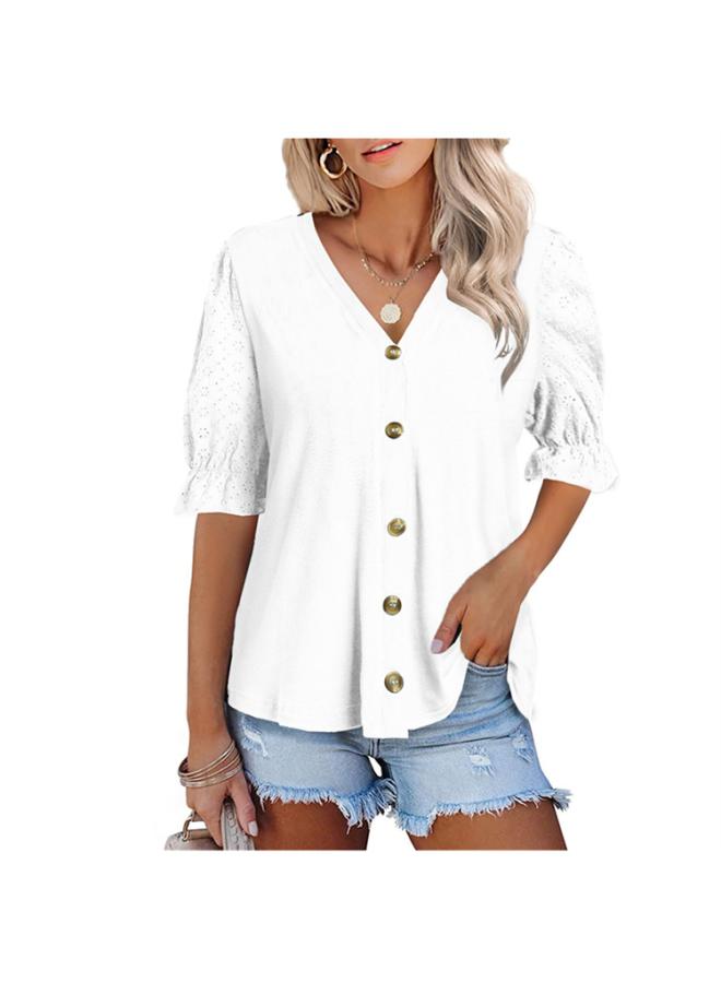 VUELO Summer Europe And The United States New Women's Hollow Sleeve Knitted Cardigan Button V-neck T-shirt Jacket - Image 5